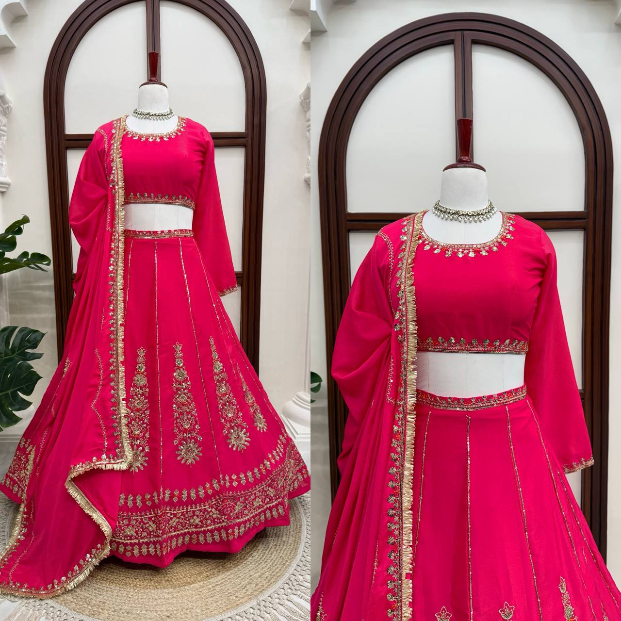 Radiant Rani Pink Silk Lehenga Choli Adorned with Opulent Heritage Floral Motifs and Intricate Zari Borders